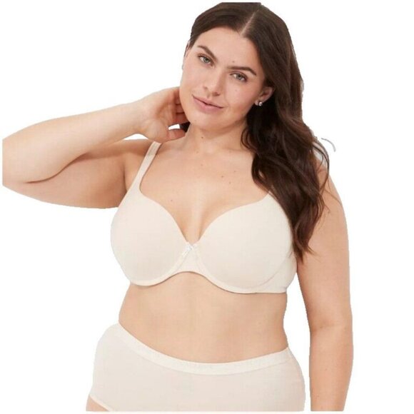 Lane Bryant Cacique Womens T Shirt Bra Cotton Blend Size 42C Beige - Picture 1 of 8